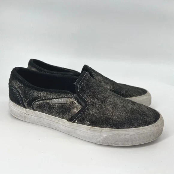 Vans Slip On Sneakers Black and Glitter Suede Womens Shoes Size 6 - Picture 3 of 8